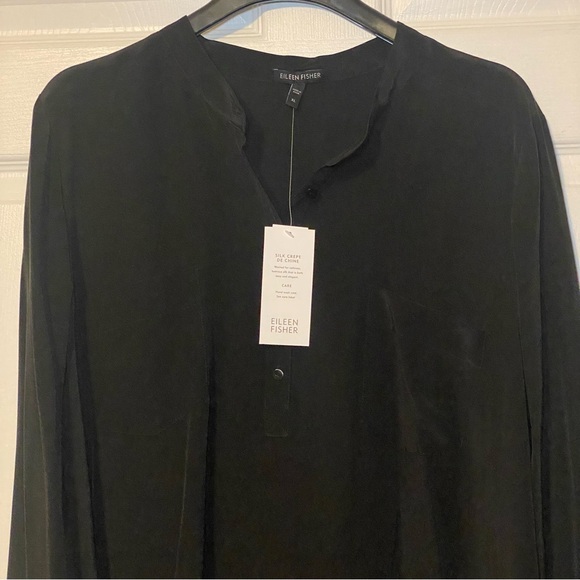 Eileen Fisher 100% Silk Mandarin Collar Shirt Size XL - Picture 8 of 8